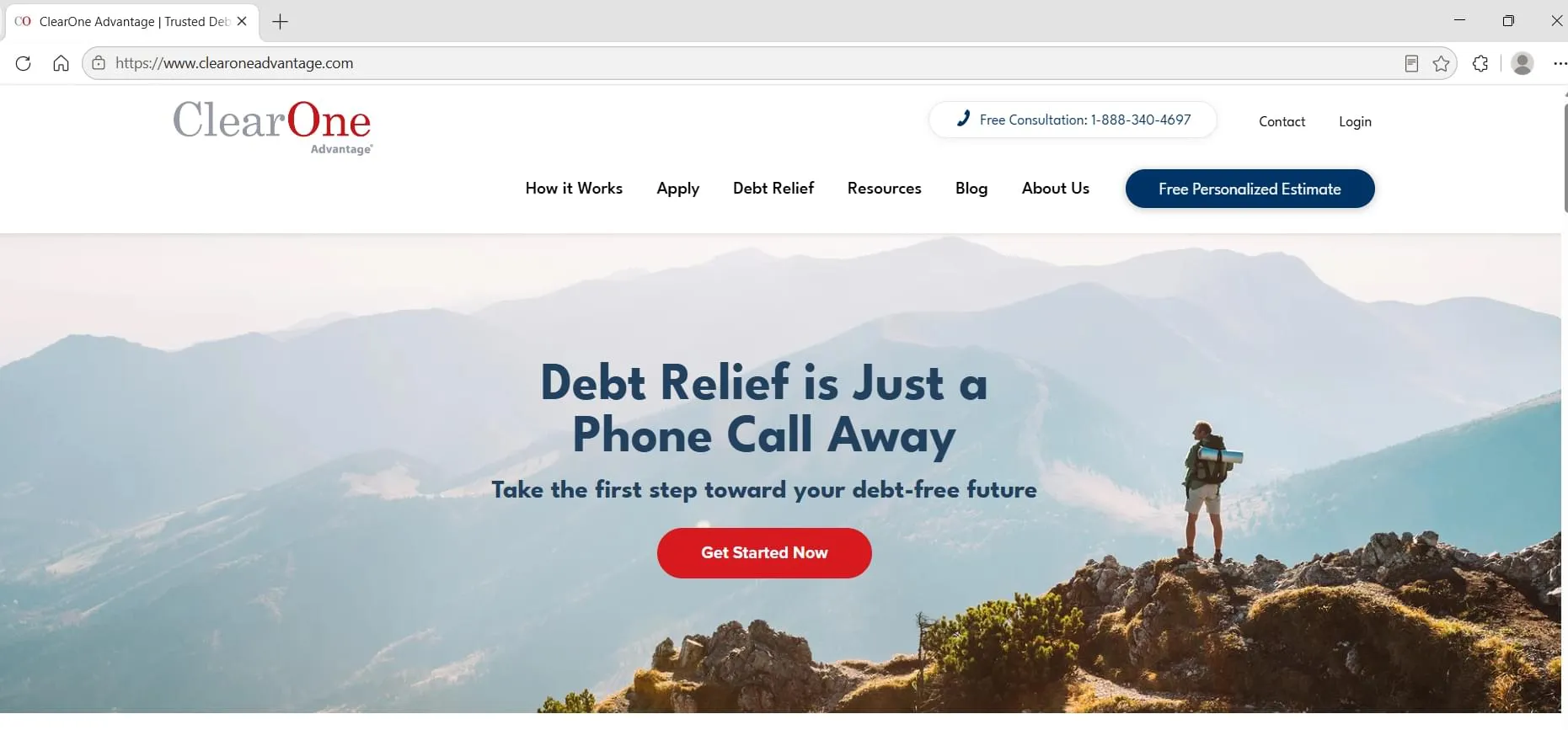 ClearOne Advantage homepage, captured during Relief Guardian's independent review
