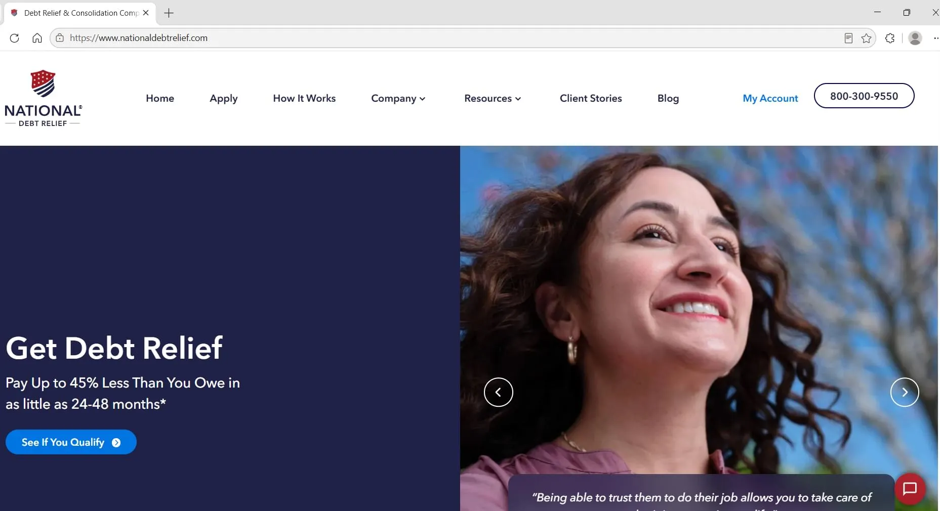 National Debt Relief homepage, captured during Relief Guardian's independent review