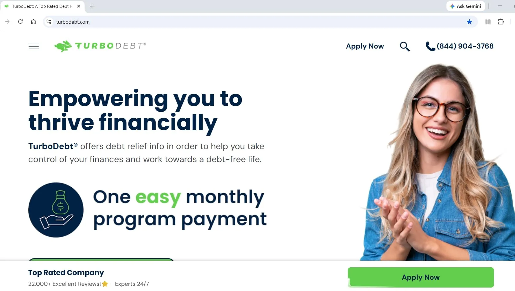 TurboDebt homepage, captured during Relief Guardian's independent review